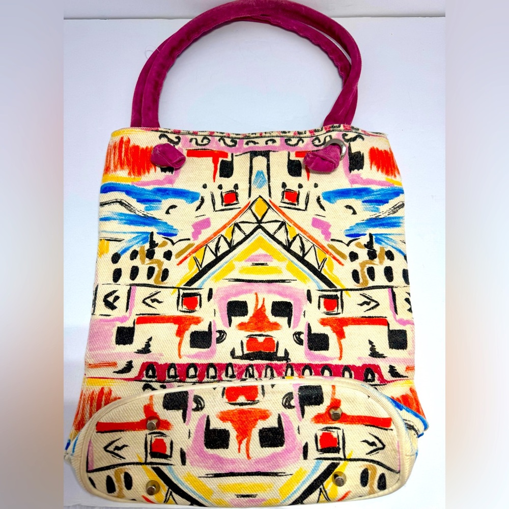 Vintage CRI CRI Milano Canvas Tote Bag w/ Decorative Silk Lining Made In Italy - Picture 5 of 8